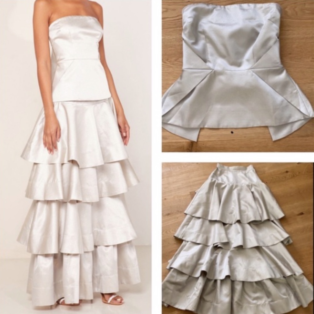 KEEPSAKE the Label Ivory Strapless Peplum Tiered Maxi Skirt Set